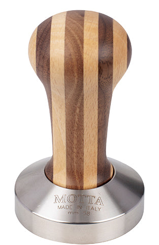 Motta - Tamper de acero inoxidable con mango de madera a rayas